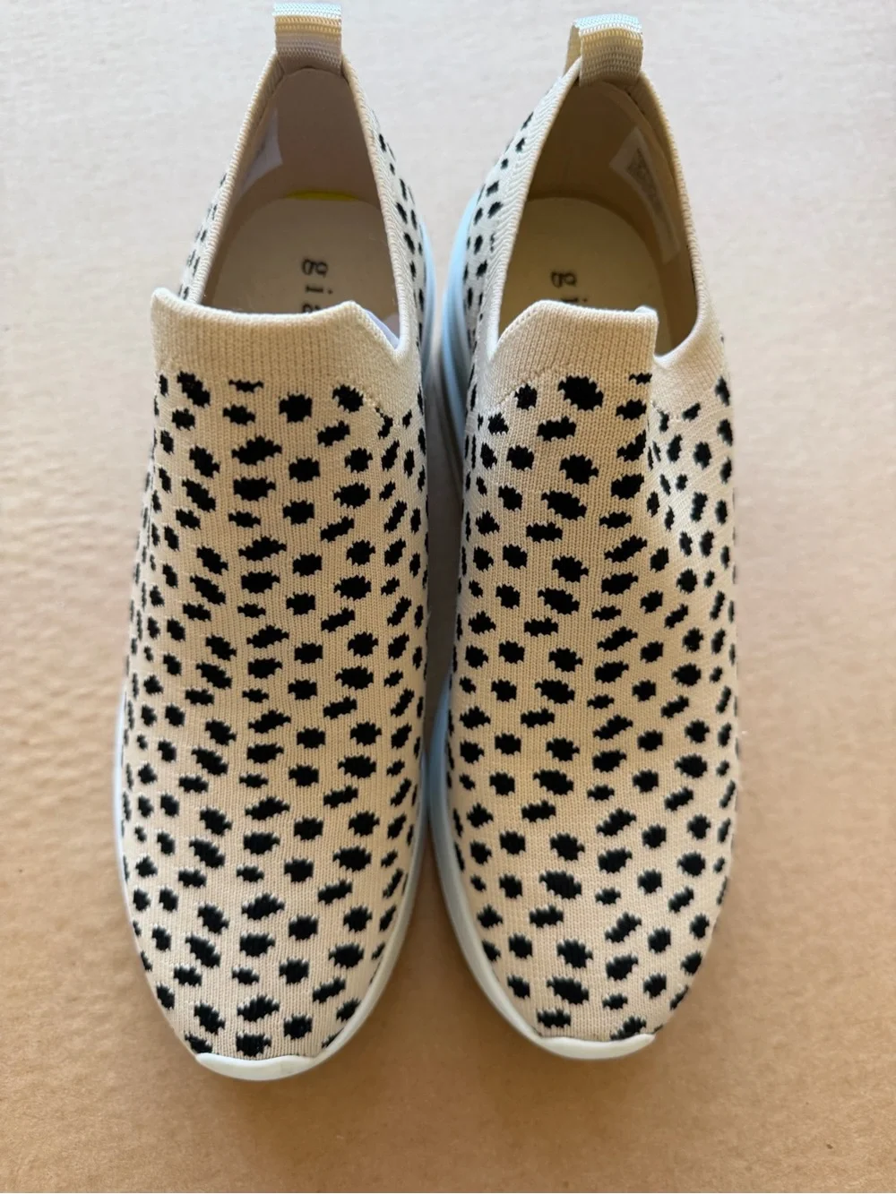 Gianni Bini Cream Slip-On Knit Wedge Sneakers with Black Spot Print - Picture 4 of 5